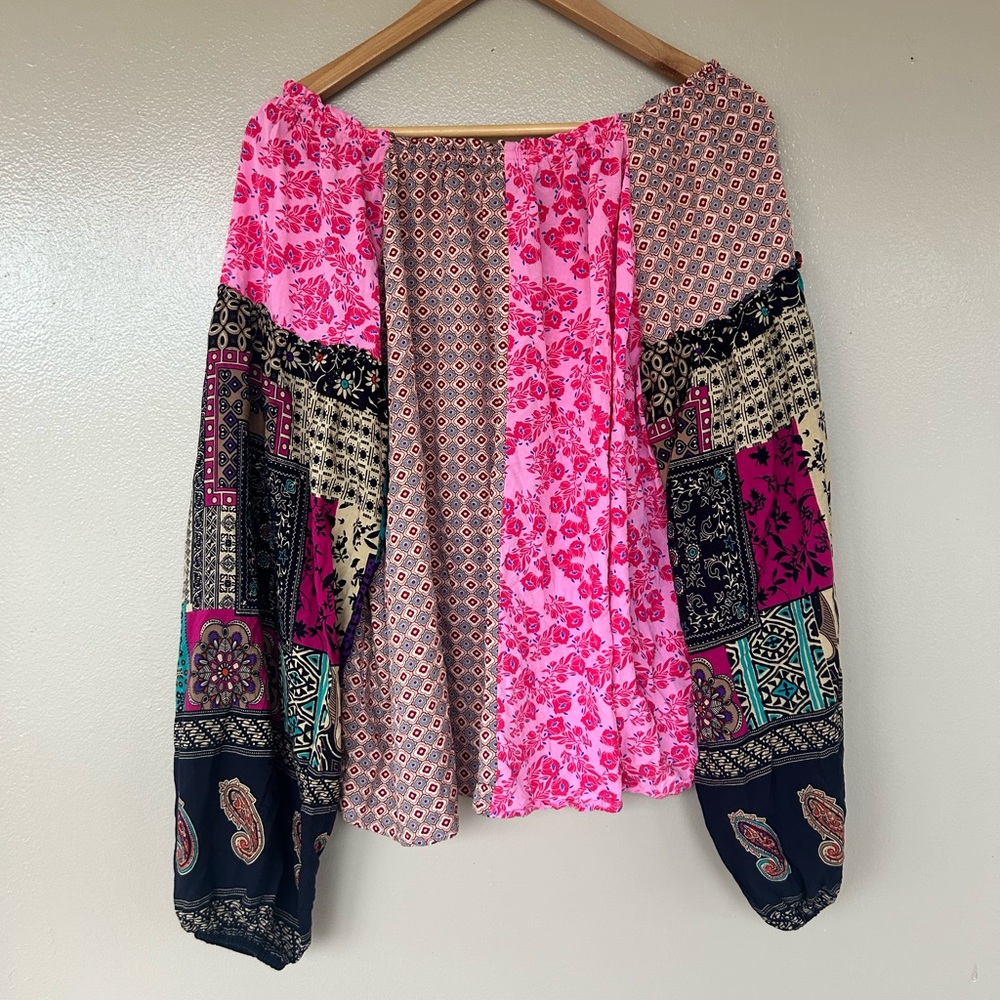 Easel Floral Multicolor Patchwork Blouse w/Balloo… - image 7